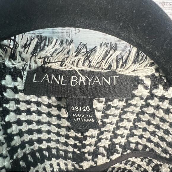 Lane Bryant 18/20 Houndstooth Jacket Peacoat Self Tie Frayed Hem Wool Pockets - Picture 11 of 13